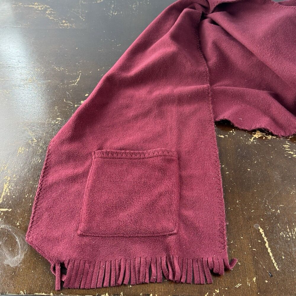 Soft Plush Scarf Big 72”x27” With Pockets & Tassels Maroon - Picture 5 of 5